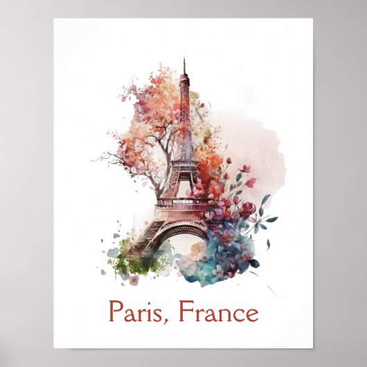 エッフェルタワーフラワーフローラウォーターカラーパリフランス ポスター (正面)