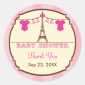 エッフェルタワーフランスのツインベイビーシャワーお気に入りステッカー ラウンドシール (正面)