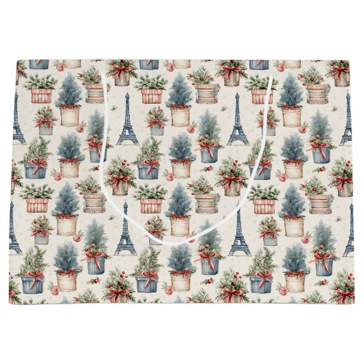 エッフェルタワーフランスのトピアリスパリスクリスマス ラージペーパーバッグ (正面)