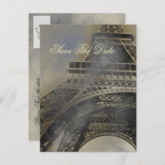 エッフェルタワーフランスのパリの結婚式の日付を保存 案内ポストカード (正面/裏面)