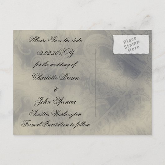 エッフェルタワーフランスのパリの結婚式の日付を保存 案内ポストカード (裏面)