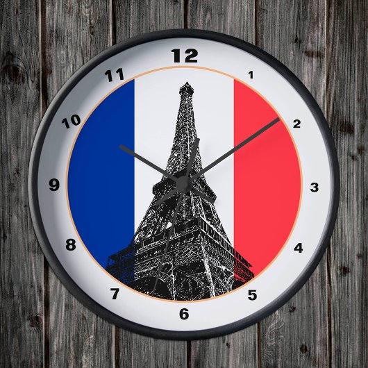 エッフェルタワーフランスのフラッグ&フランス/デコールパリ ラウンド壁時計