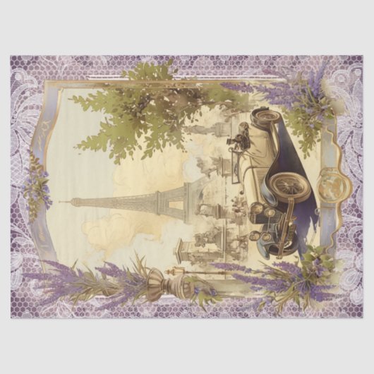 エッフェルタワーフランスのラベンダーレース 薄葉紙 (正面)