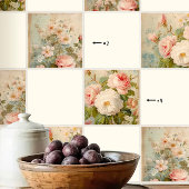 エッフェルタワーフランスのヴィンテージフローラピンクのデコパージュ タイル