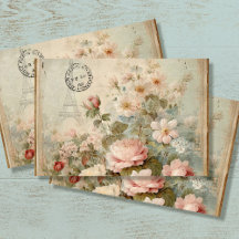 エッフェルタワーフランスのヴィンテージフローラピンクのデコパージュ