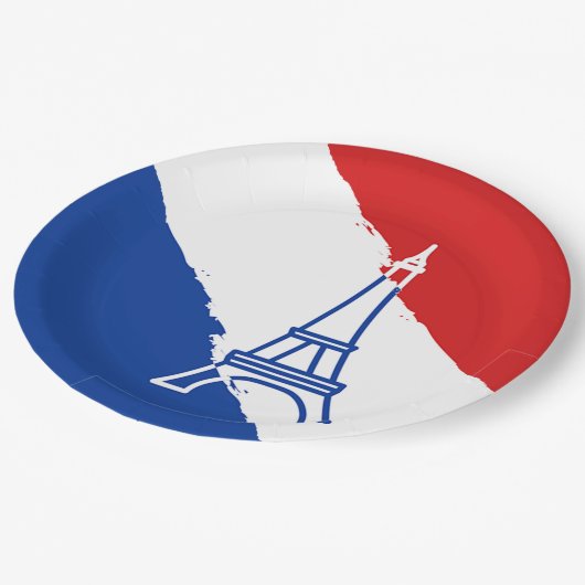 エッフェルタワーフランスの国旗の色 ペーパープレート (アングル)