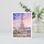 エッフェルタワーフランストラベルプレイスウォーターカラー ポストカード (スタンド正面)