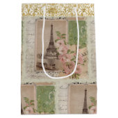 エッフェルタワーフローラパリヴィンテージ金ゴールドスクリプト ミディアムペーパーバッグ (裏面)