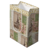エッフェルタワーフローラパリヴィンテージ金ゴールドスクリプト ミディアムペーパーバッグ (裏面アングル)