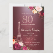 エッフェルタワーブルゴーニュ花バラ80誕生日 招待状 (正面)