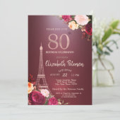 エッフェルタワーブルゴーニュ花バラ80誕生日 招待状 (スタンド正面)