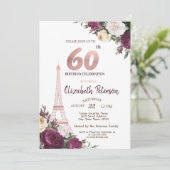 エッフェルタワーブルゴーニュ花60誕生日 招待状 (スタンド正面)