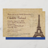 エッフェルタワーブルーパリジャンブライダルシャワー 招待状 (正面/裏面)