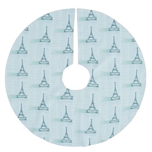 エッフェルタワーブルーフランスのクリスマスツリースカート ブラッシュドポリエステルツリースカート (正面)