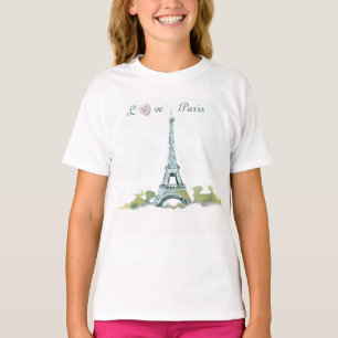 エッフェルタワーペンとインクスケッチ   Love Paris Tシャツ