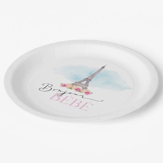 エッフェルタワーボンジュールベベベビーブシャワー紙プレート ペーパープレート (アングル)