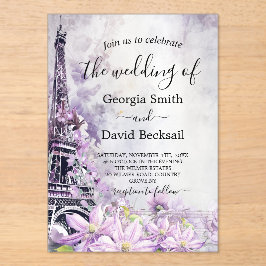 エッフェルタワーラベンダーロマ結婚ンス アクリル招待状