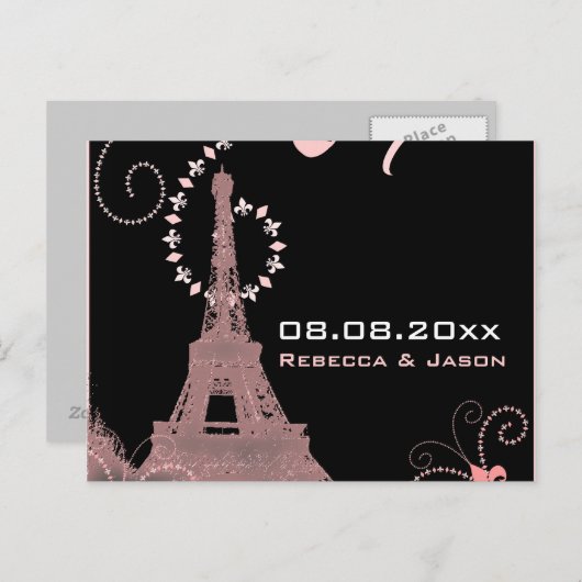 エッフェルタワーヴィンテージパリは日付を保存 案内ポストカード (正面/裏面)