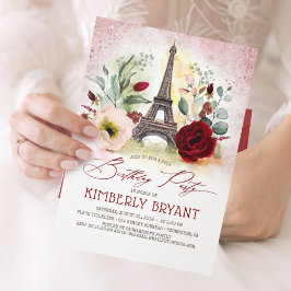 エッフェルタワーヴィンテージパリバラ金ゴールド誕生日 招待状