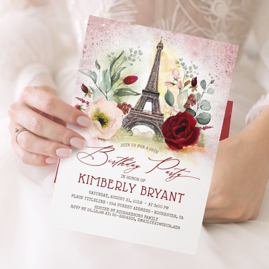 エッフェルタワーヴィンテージパリバラ金ゴールド誕生日 招待状