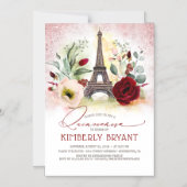エッフェルタワーヴィンテージパリピンク金ゴールドキンセアニラ マグネット招待状 (正面)