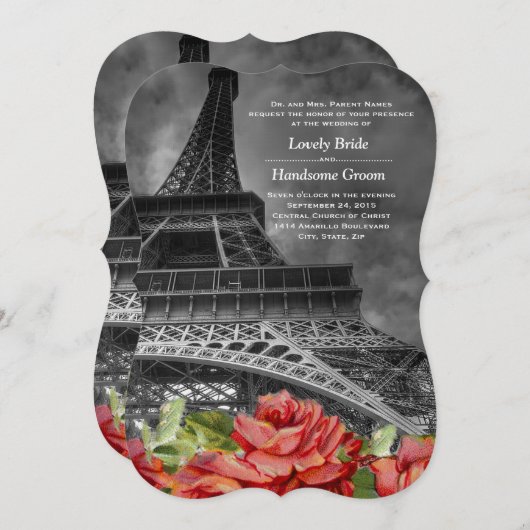 エッフェルタワーヴィンテージフローラ結婚式招待状 招待状 (正面/裏面)