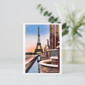 エッフェルタワーヴィンテージ手彩色鳥瞰図 ポストカード (スタンド正面)