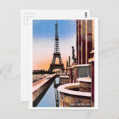 エッフェルタワーヴィンテージ手彩色鳥瞰図 ポストカード (正面/裏面)