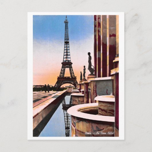 エッフェルタワーヴィンテージ手彩色鳥瞰図 ポストカード (正面)