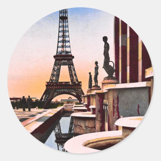 エッフェルタワーヴィンテージ手彩色鳥瞰図 ラウンドシール (正面)