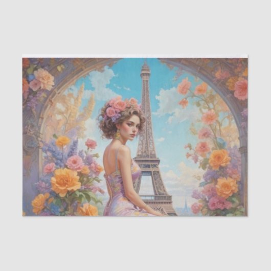 エッフェルタワー女フランスの性フローラデカップージ紙 薄葉紙 (正面)