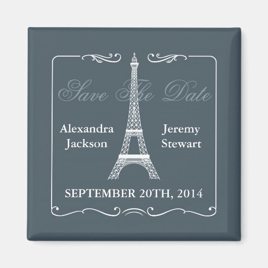 エッフェルタワー日付マグネットを保存 マグネット (正面)