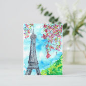 エッフェルタワー春水彩画 ポストカード (スタンド正面)