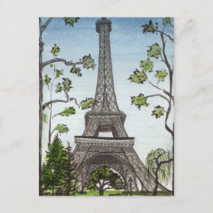 エッフェルタワー水彩画,パリ,フランス ポストカード