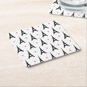 エッフェルタワー水玉模様&ハートパターン スクエアペーパーコースター (アングル)