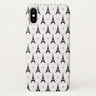 エッフェルタワー水玉模様&ハートパターン iPhone X ケース