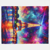 エッフェルタワー海の夕日» フリースブランケット (正面(横))