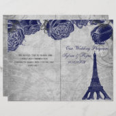 エッフェルタワー海軍シルバー折り曲げ結婚式 プログラム (正面/裏面)