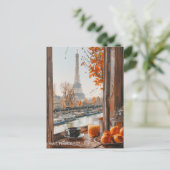エッフェルタワー秋パリin水彩旅行アート ポストカード (スタンド正面)