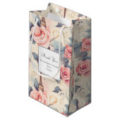 エッフェルタワー蝶とバラパターンありがとう スモールペーパーバッグ (正面アングル)