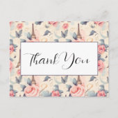 エッフェルタワー蝶とバラパターンありがとう ポストカード (正面)