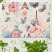エッフェルタワー蝶とバラパターン キッチンタオル (折り畳み)