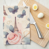 エッフェルタワー蝶とバラパターン キッチンタオル (四つ折り)