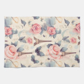 エッフェルタワー蝶とバラパターン キッチンタオル (横)