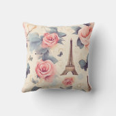 エッフェルタワー蝶とバラパターン クッション (裏面)