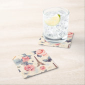 エッフェルタワー蝶とバラパターン スクエアペーパーコースター (インサイチュ)