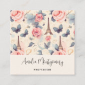 エッフェルタワー蝶とバラパターン スクエア名刺 (正面)