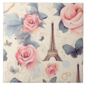 エッフェルタワー蝶とバラパターン タイル (正面)