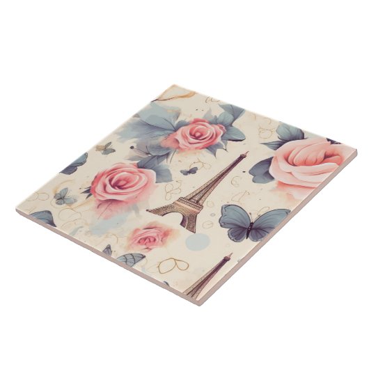エッフェルタワー蝶とバラパターン タイル (側面)