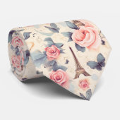 エッフェルタワー蝶とバラパターン ネクタイ (ロール)